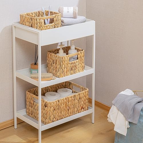 Miniatura 7 de ELONG HOME Cesta de almacenamiento de mimbre, paquete de 3 cestas de mimbre tejidas a mano, cestas de almacenamiento de jacinto de agua con asas