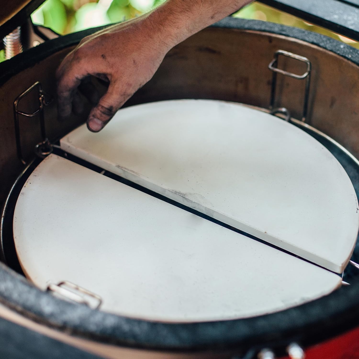 Kamado Joe Indirect Cooking Half-Moon Ceramic Heat Deflector Plates for Big Joe Charcoal Grill and Smokers in White 2-Pack, Model BJ-HDP