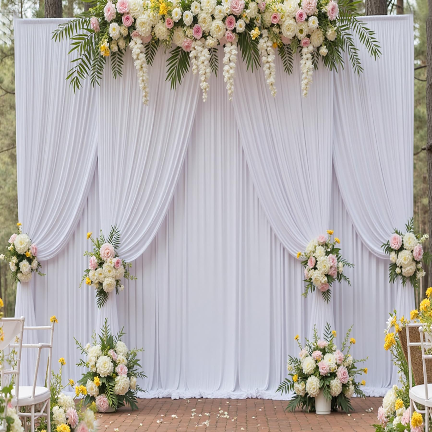 10ft x 15ft White Backdrop Curtain for Wedding Party 2 Panels 5x15ft Wrinkle Free Silky Polyester Backdrop Drapes Fabric for Birthday Baby Shower Graduation Photography Stage Background Decorations