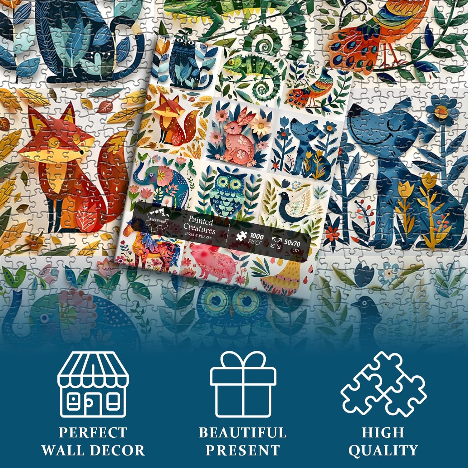 Animal Puzzles for Adults 1000 Pieces, Nature Puzzle Feature Dog Cat Bird Owl Chicken Elephant Horse Fox, Garden Flower Plant Abstract Jigsaw Puzzle Paper Cut Collage