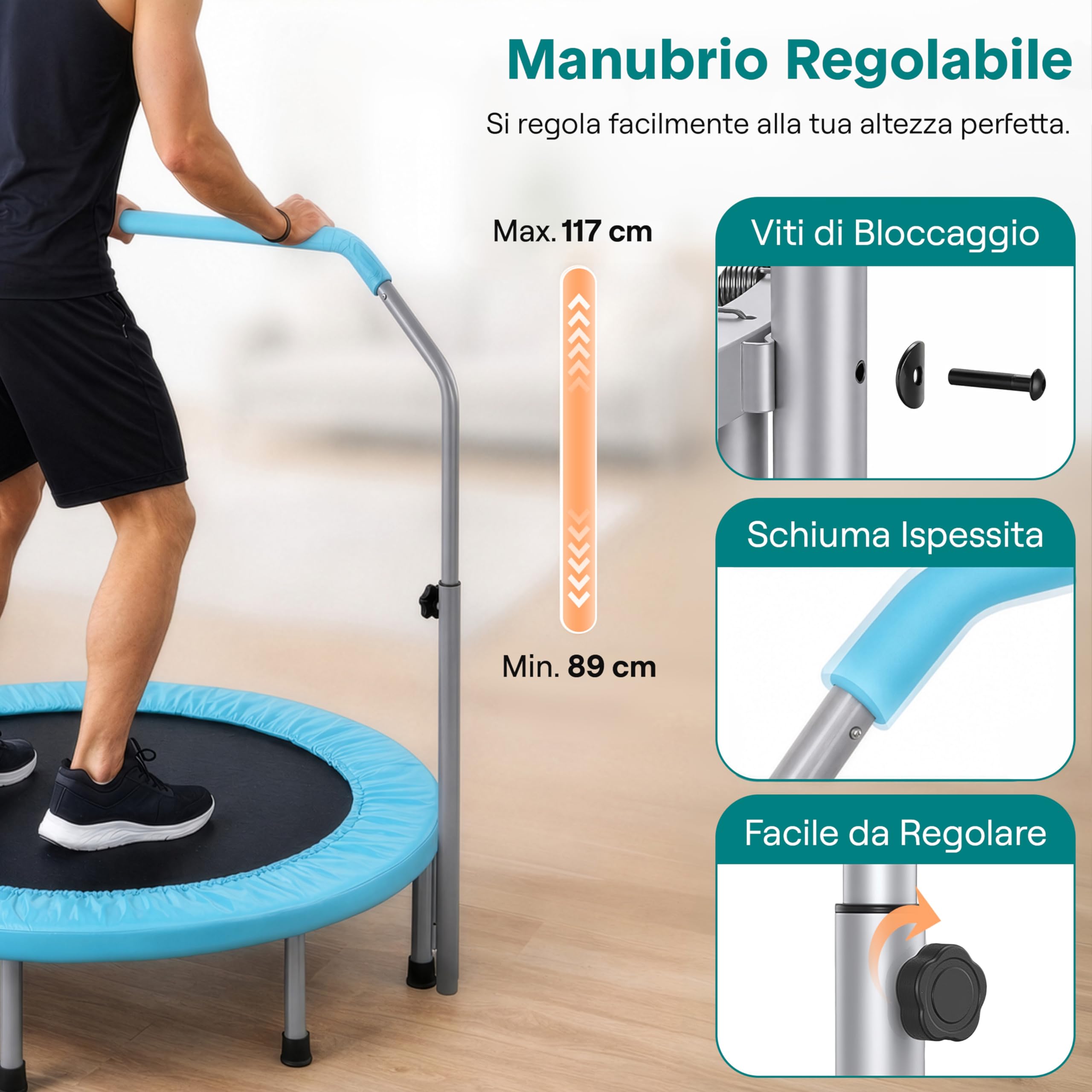 SereneLife Trampolino Elastico per Bambini Pieghevole 102 cm, Trampolino per Palestra in Casa con Maniglia in Schiuma, Giochi Bambini fino a 100 kg