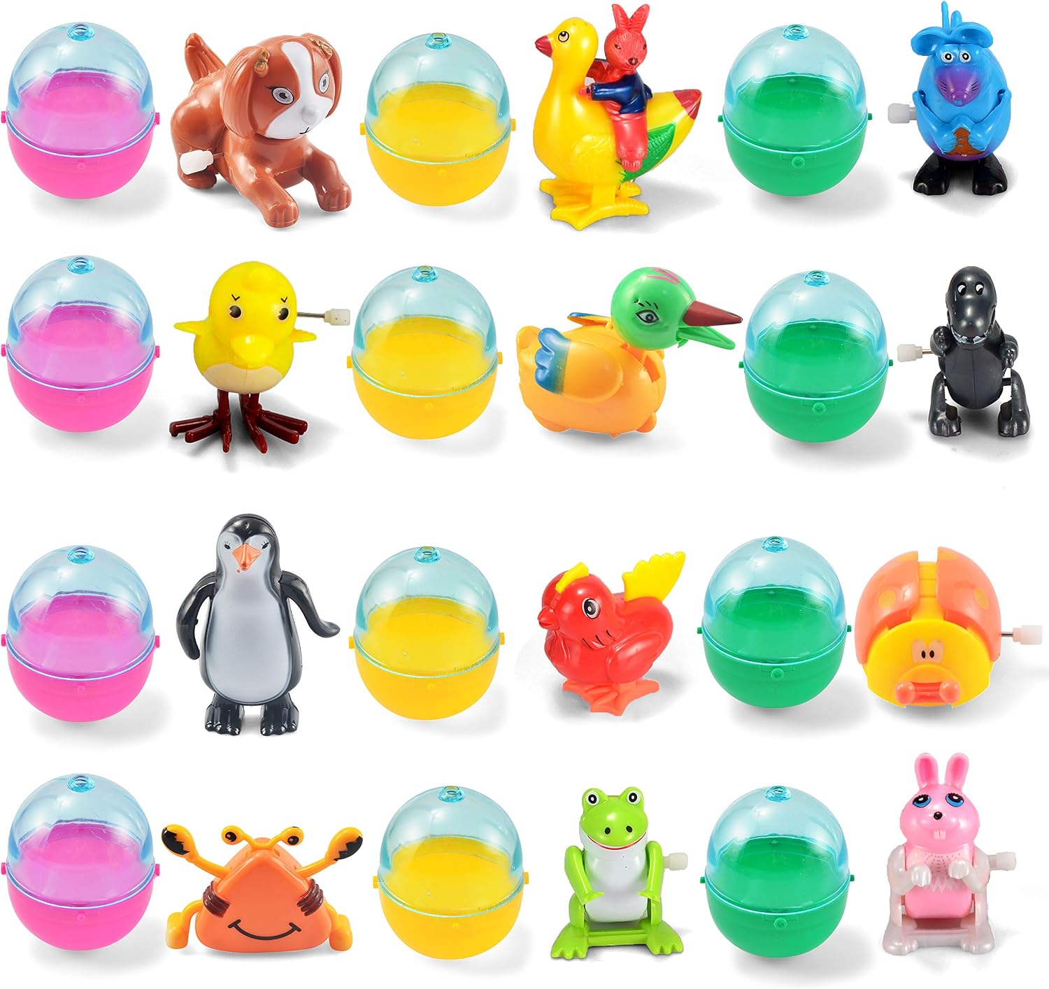 JOYIN 12 Pcs Prefilled Easter Eggs with Wind-up Toys, Plastic Easter Egg with Wind-Up Jumping Animals for Kids Easter Basket Stuffer, Easter Eggs Hunt, Party Favors, Classroom Prize