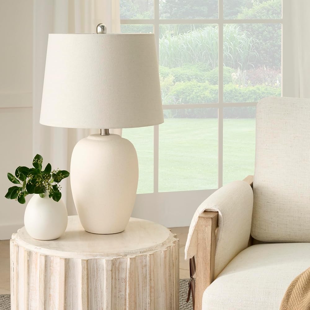 Nourison Home 23' Natural White Ceramic Jar Table Lamp for