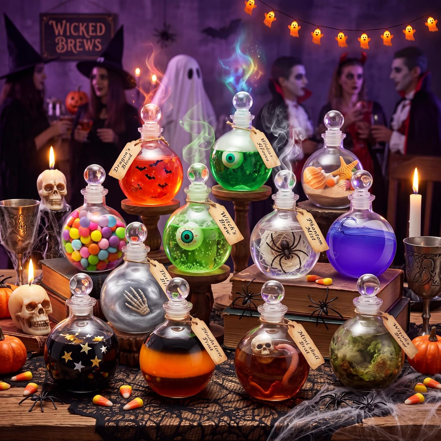 Tessco for you 12 Pcs 8.5 oz Glass Potion Bottles with Cork, Round Spherical Apothecary & Decorative Bottles for Candy, Spices, Vanilla Extract, Wish Messages, Snow Globe & DIY Crafts (Stylish)