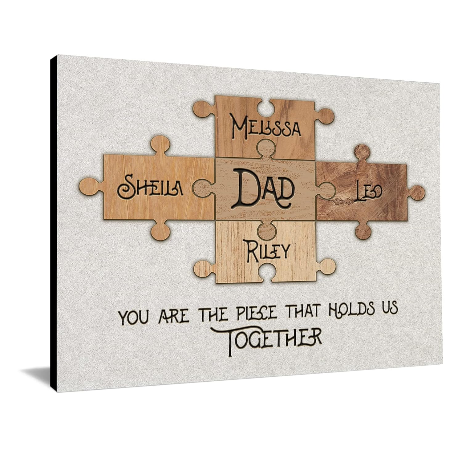 Personal-Prints DAD & Children Puzzle Pieces | Personalized Father's Day Gift Sign | Gift for Dad With all the Kid's Names (11"x14" Stretched Canvas, 4 Children)