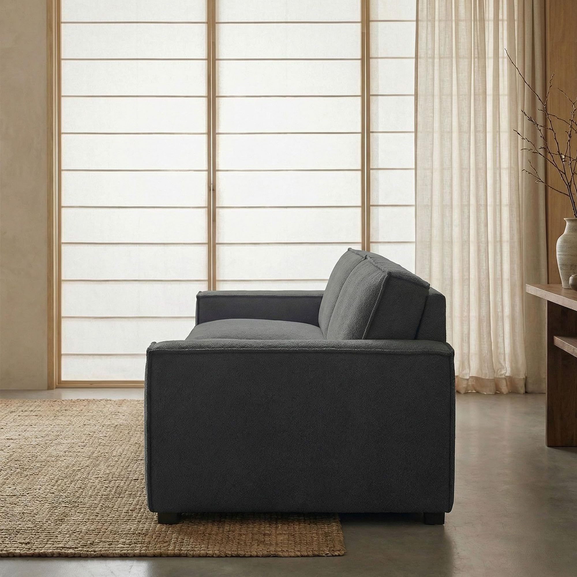 Menzzo Canapé Clic-Clac 3 Places Roger Tissu Bouclette Gris – Convertible Design Moderne 230 cm – Canapé Lit Confortable avec Dossier Rabattable pour Salon & Studio L230 x P94 x H75 cm
