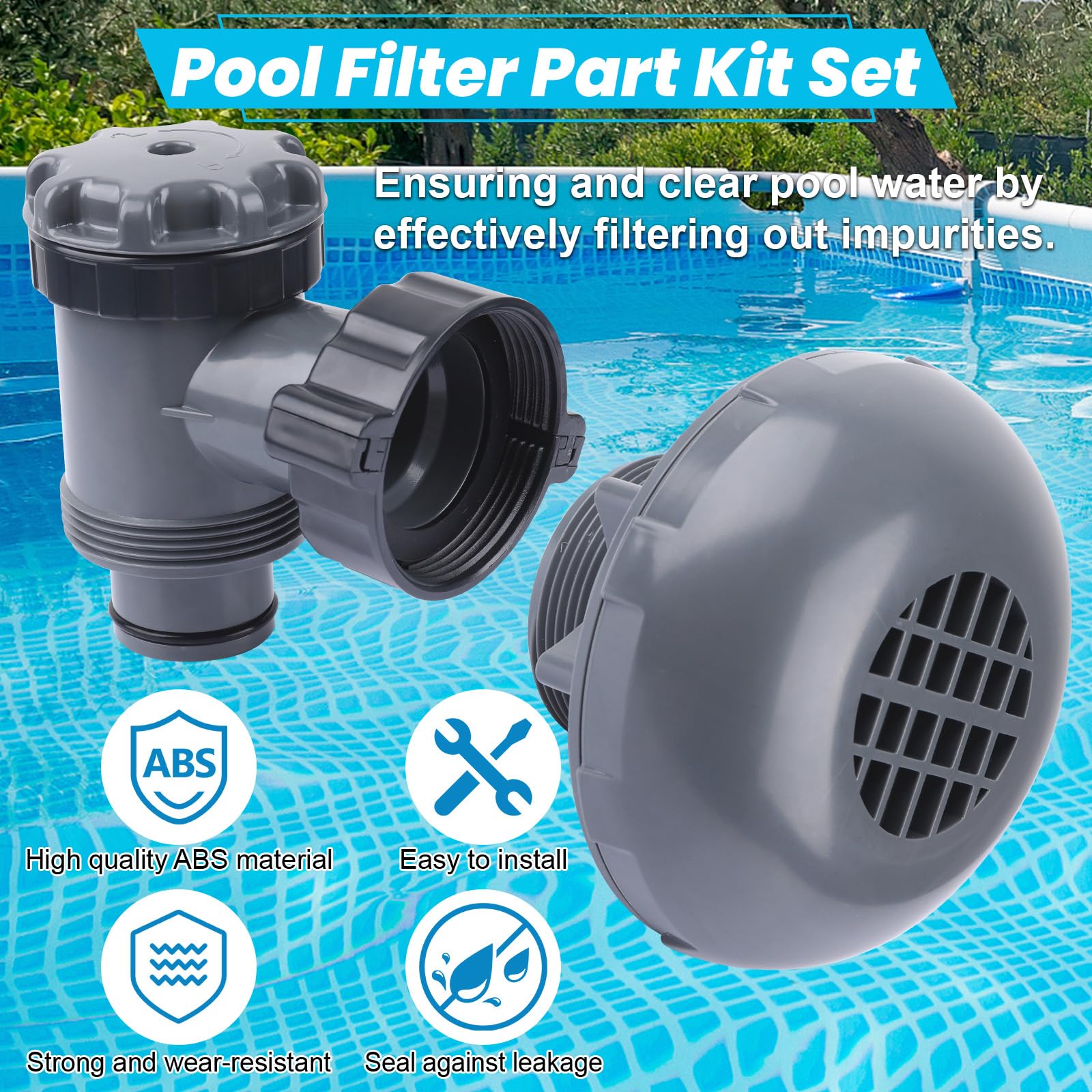 XT Válvula de émbolo de encendido/apagado con colador para bomba de filtro de piscina sobre el suelo | Fácil ajuste, compatible con Intex, compatible con Coleman, juego de marcos y piscinas Ultra Frame