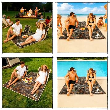 Beach Mat Lounge Chair 2-Person Foldable, Lightweight Lounge Mat with Back Support,600D Oxford 49x49 Widen Beach Seat Storage Bag for Holidays Garden Camping Swimmingpool (Tree Camouflage)