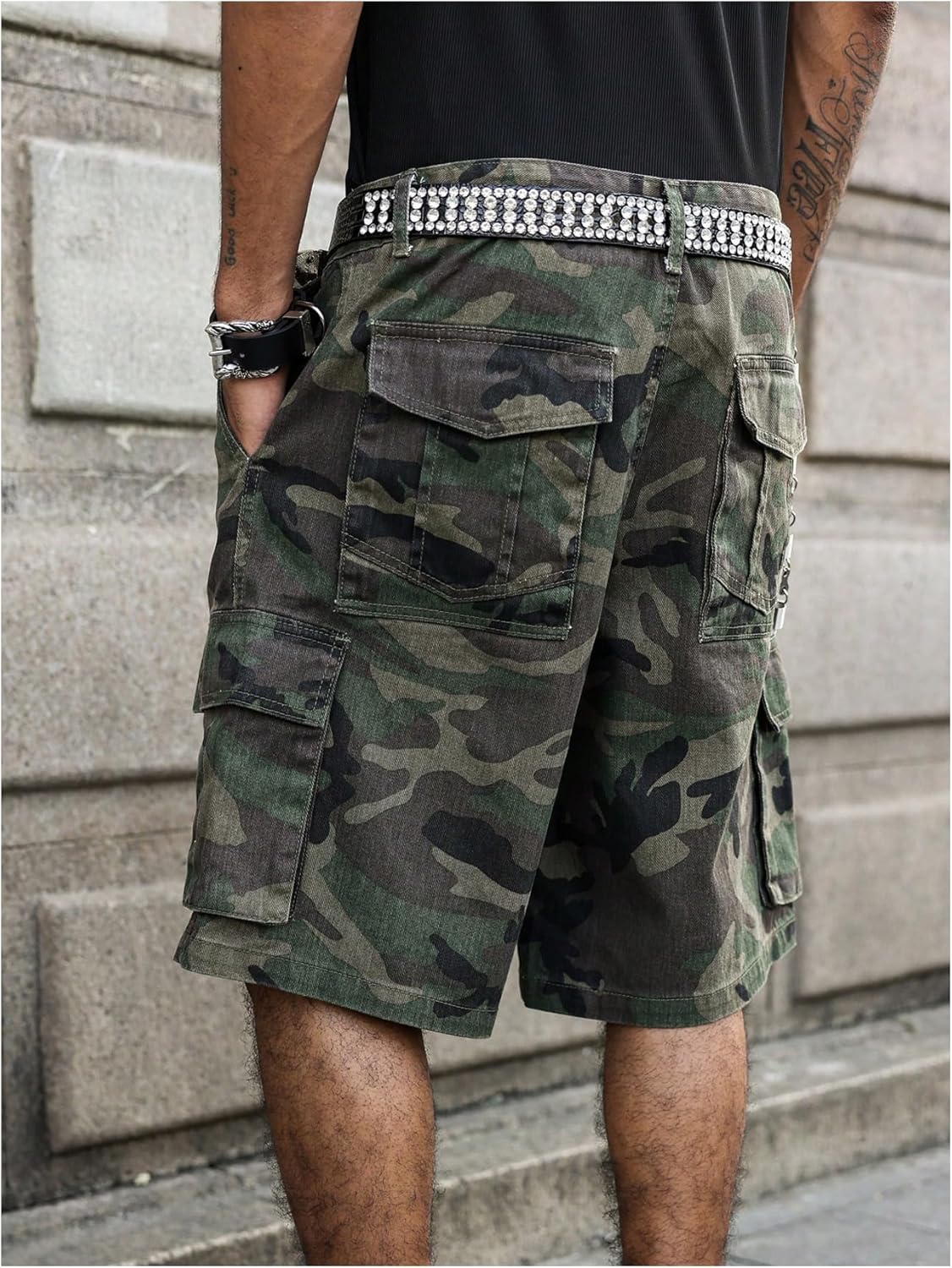 WDIRARA Men's Camo Denim Cargo Shorts Baggy Bermuda Shorts Jorts Streetwear - Image 4