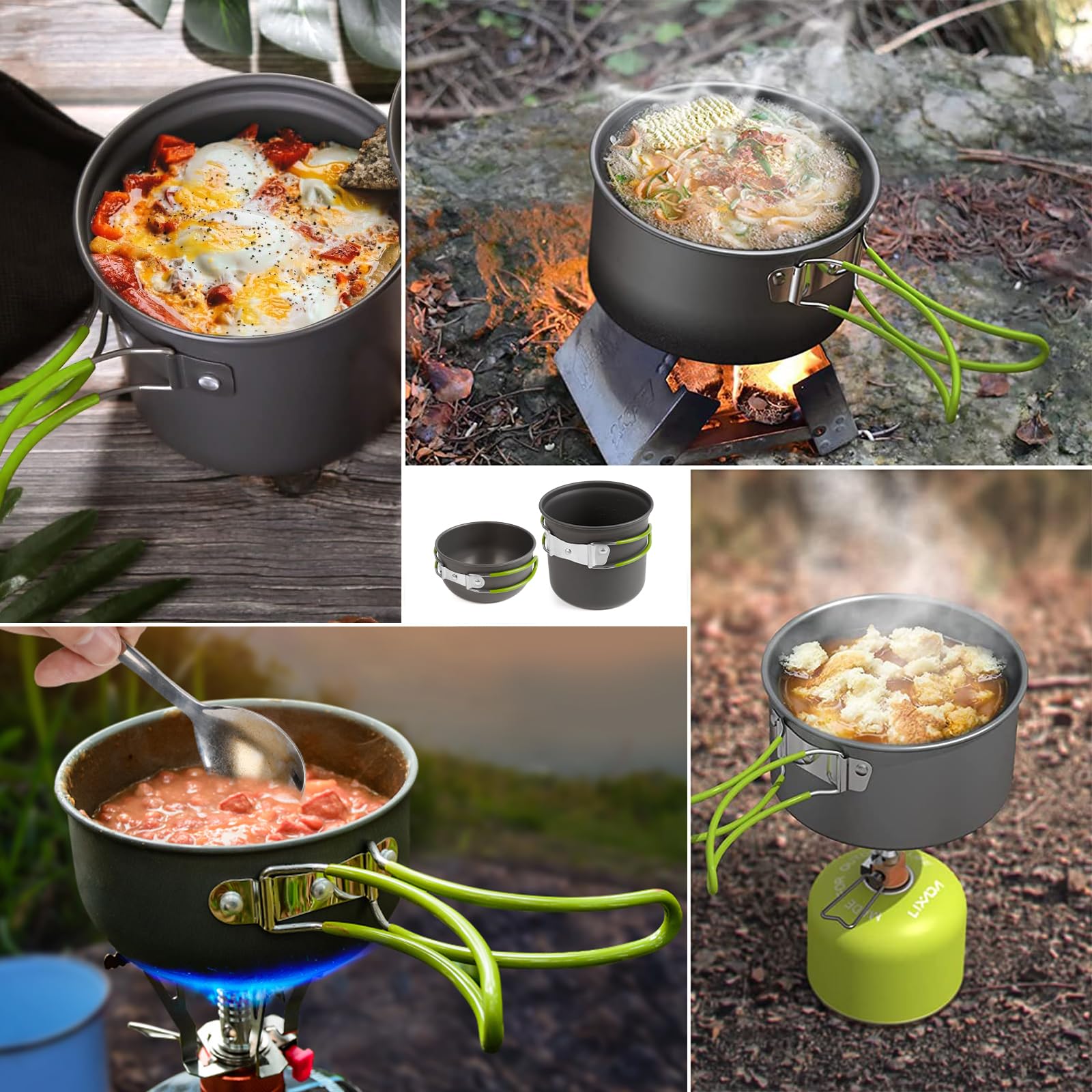 Réchaud de Camping et Casserole - Cuisinière Portable de randonnée avec brûleur à gaz Propane et Butane pour Bouteille de gaz à allumage piezo