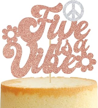 Glitter Five is a Vibe Cake Topper, Happy 5th Birthday Party Boy Girl Decorations, Retro Groovy Cake Topper, Hi Five Years old Party Decoration Supplies