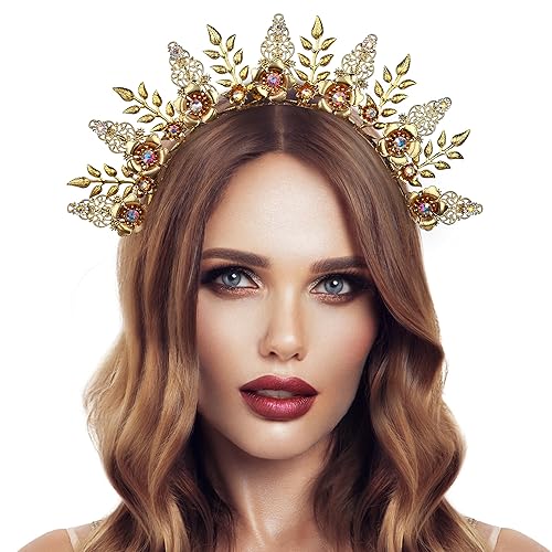 Miniatura 3 de COSUCOS Sunburst Halo Gold Spike Crown - Sun Goddess Headband Crown Helloween Costume Leaves Headpiece Accessories Medusa Adult Crown Women