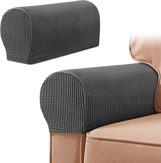 Armrest Chair Covers, Stretch 2Pcs Arm Rest Cover Sets, Anti-Slip Spandex Polyester Sofa Chair Arm Caps Slipcovers for Furniture Protector (Dark Grey)