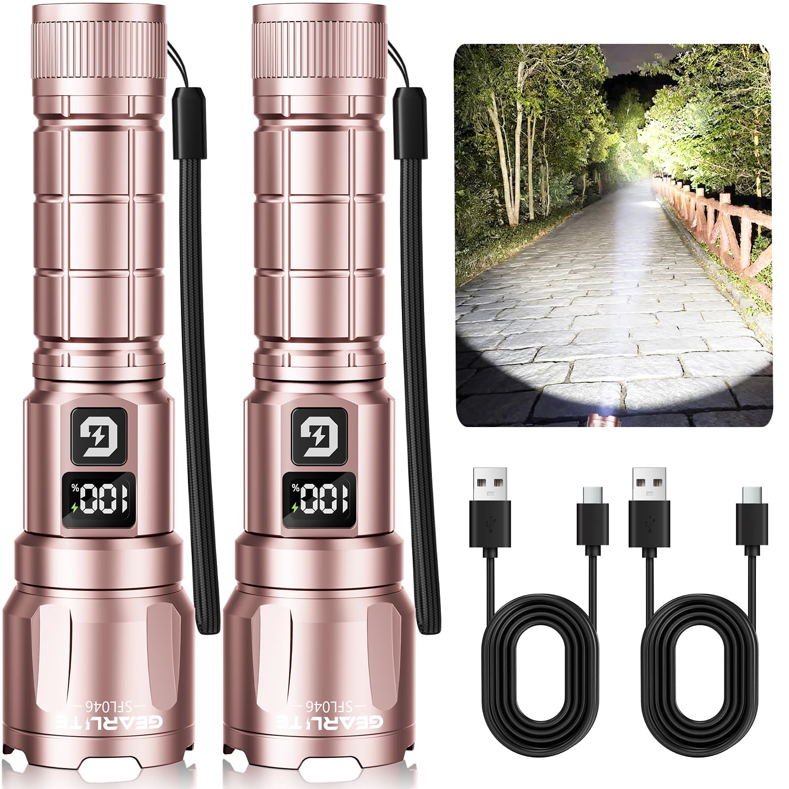 GEARLITE LED Taschenlampe Aufladbar, 6000 Lumen Extrem Helle Zoombares Taktische Taschenlampen