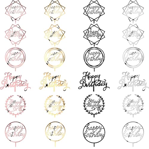 Miniatura 7 de 24 piezas de acrílico para decoración de pastel de cumpleaños con purpurina para fiesta de cumpleaños, pasteles, postres, pasteles, 6 estilos, 4