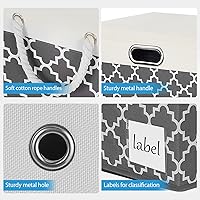 Vista 6 de Contenedores de almacenamiento grandes con tapas, contenedores de almacenamiento de tela con asa de cuerda de algodón y etiqueta, cesta