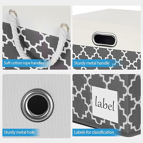 Miniatura 6 de Contenedores de almacenamiento grandes con tapas, contenedores de almacenamiento de tela con asa de cuerda de algodón y etiqueta, cesta de