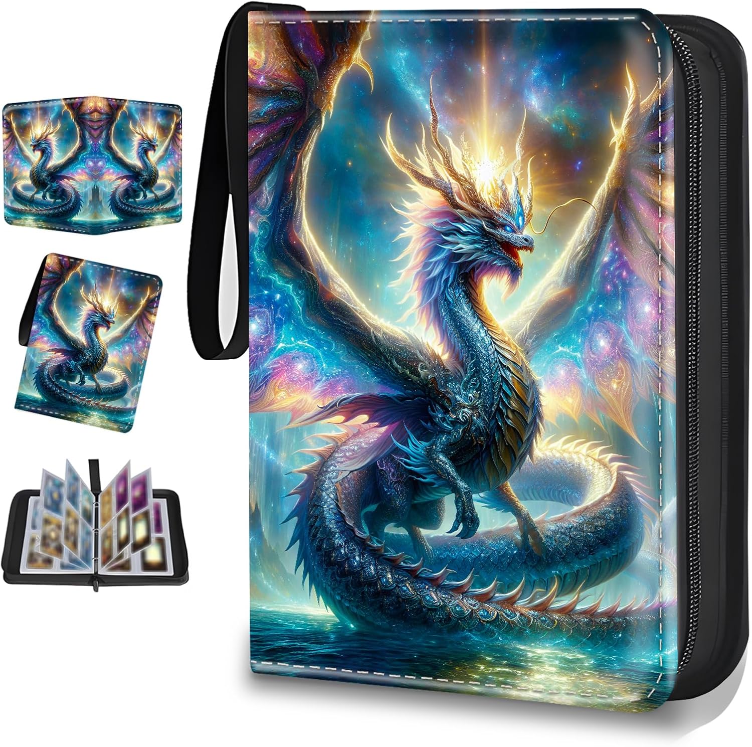 Card Binder 4 Pockets Zip Trading Card Binder for 400 Cards, PU Collection Binder with Removable Sleeves for 50 Pages, Portable Collector Album, Card Book for Game Card, Sports Cards, Gifts