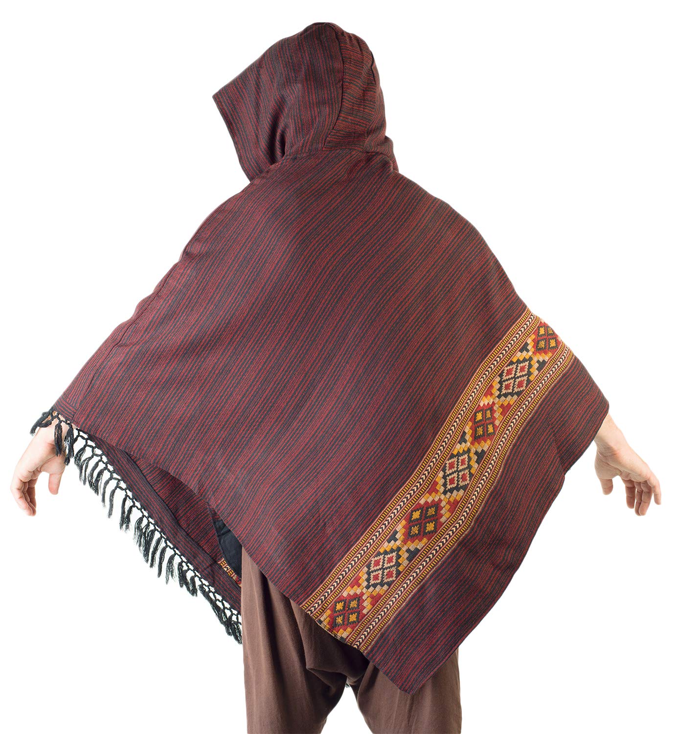 Poncho de lana de yak rojo carmesí para hombre con capucha grande, hecho a mano, primitivo, festival gitano, tribal mexicano, bordado, alternativa, rosso, Talla única