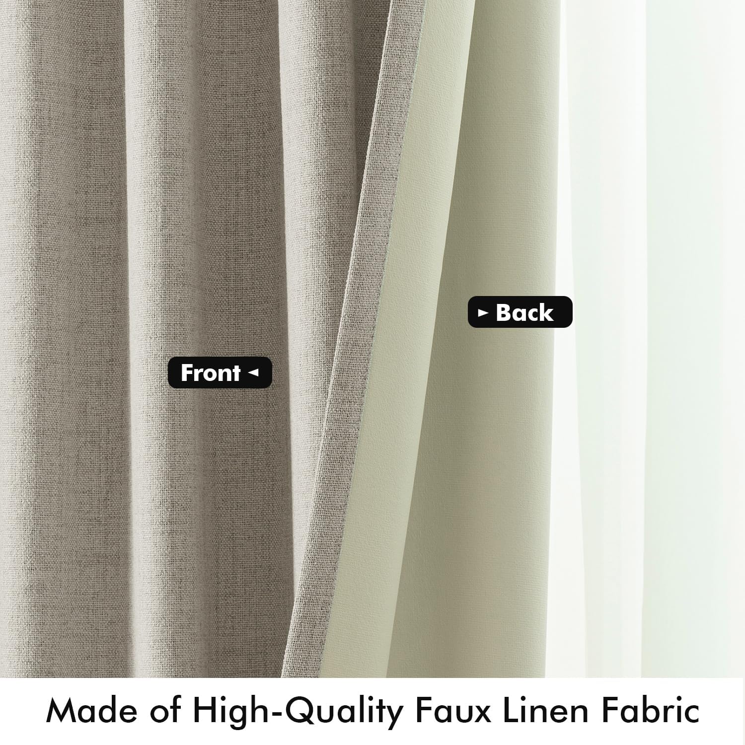 MIULEE 100% Blackout Linen Curtains for Bedroom, Pebble Taupe Solid Luxury Decor Thermal Insulation Room Darkening Drapes for Living Room Back Tab Rod Pocket 42 x 63 Inches, 2 Panels thumbnail