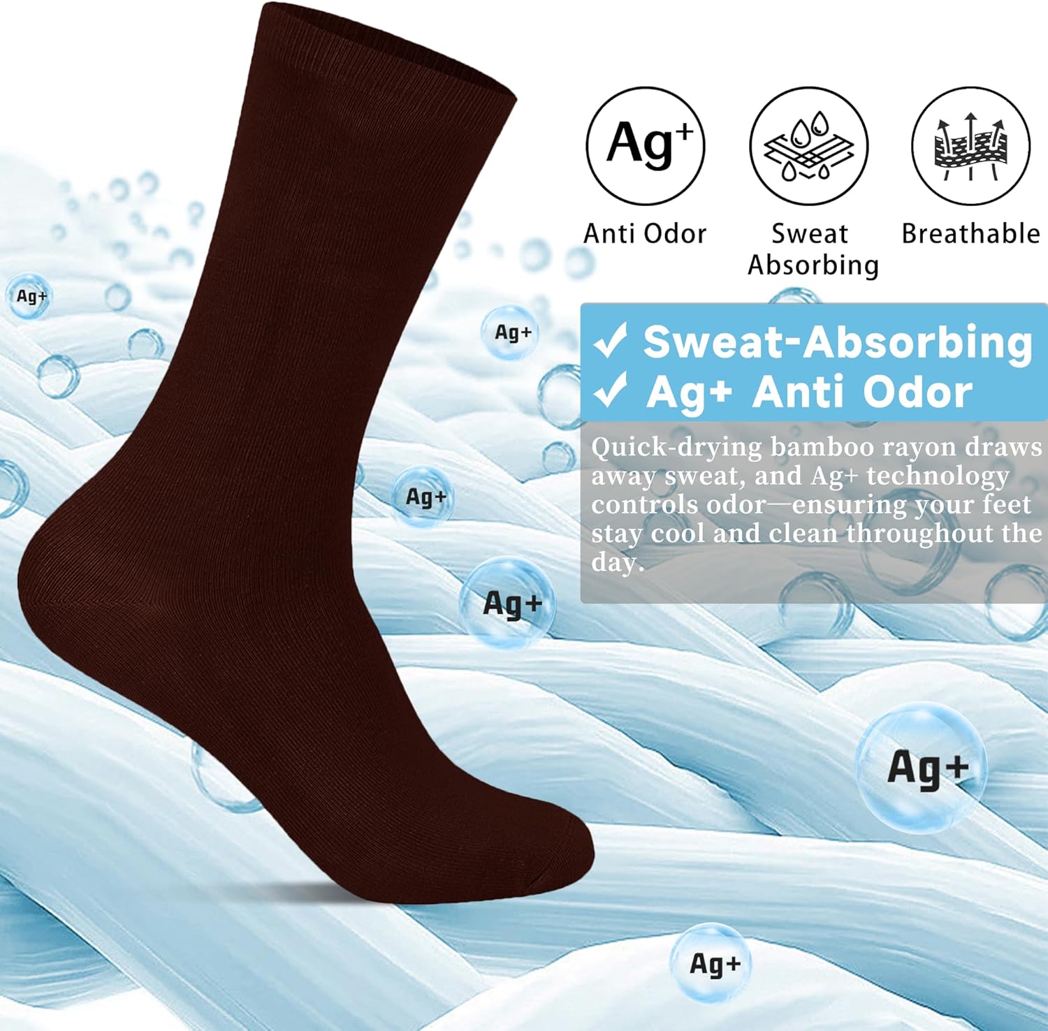 Mens Bamboo Rayon Dress Socks,Mid Calf,Moisture Wicking,Anti-Odor,Durable White Crew Socks for Men Size 10-13 - Image 5