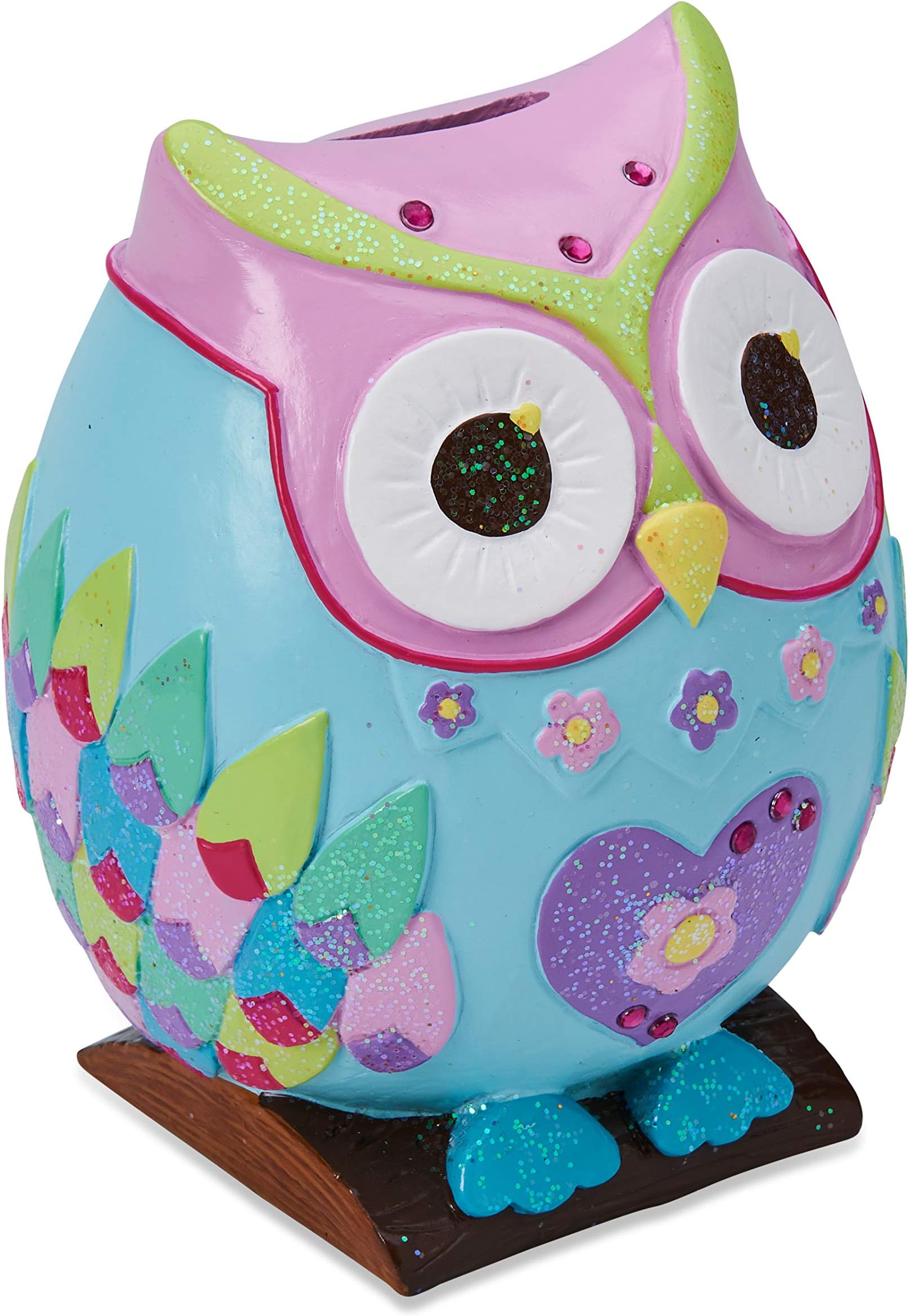 Wobbly Jelly - Beautiful Woodland Owl Money Box for Children - Glittery Hand Painted Kids Piggy Bank