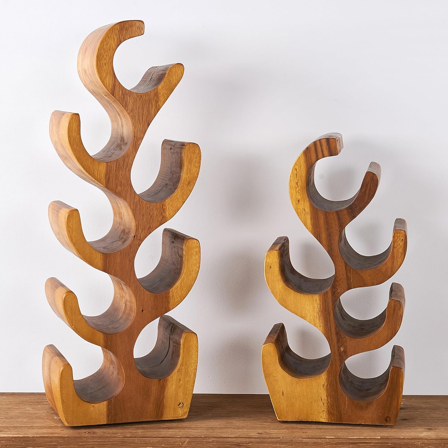 6 Bottle Wood Brown Wine Rack Tabletop Cabinet 19.7" Height Handmade Rustic Wooden Wine Rack Countertop Bottle Holder Stand Kitchen Cellar Storage Home Bar Corner Home Decor