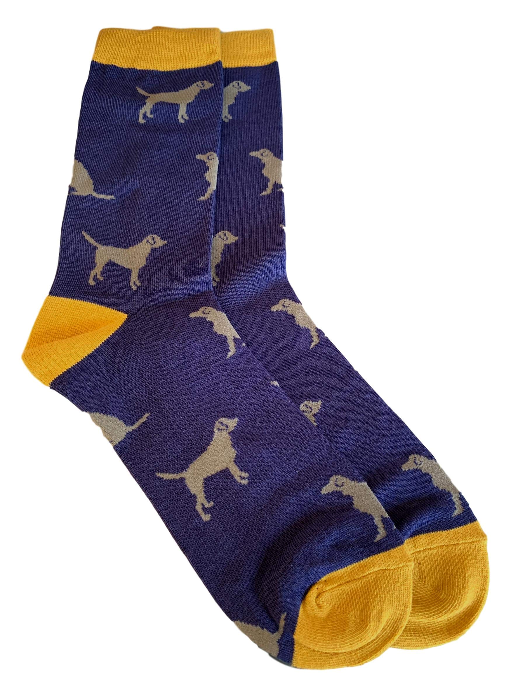 Purple Possum® Mens Socks Novelty Labrador Dogs Fun Bamboo Cotton Blend UK Dog Print Shoe Size 8-12 Gift Idea (Blue)