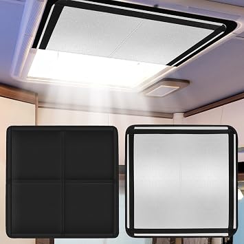 RV MURTS Reversible Magnetic Skylight Cover, 16" x 16" Camper Shades for Shower Roof Vents, Foldable Window Blackout Blinds for Travel Trailer Bathroom, Insulation for Sunroof Save Energy.