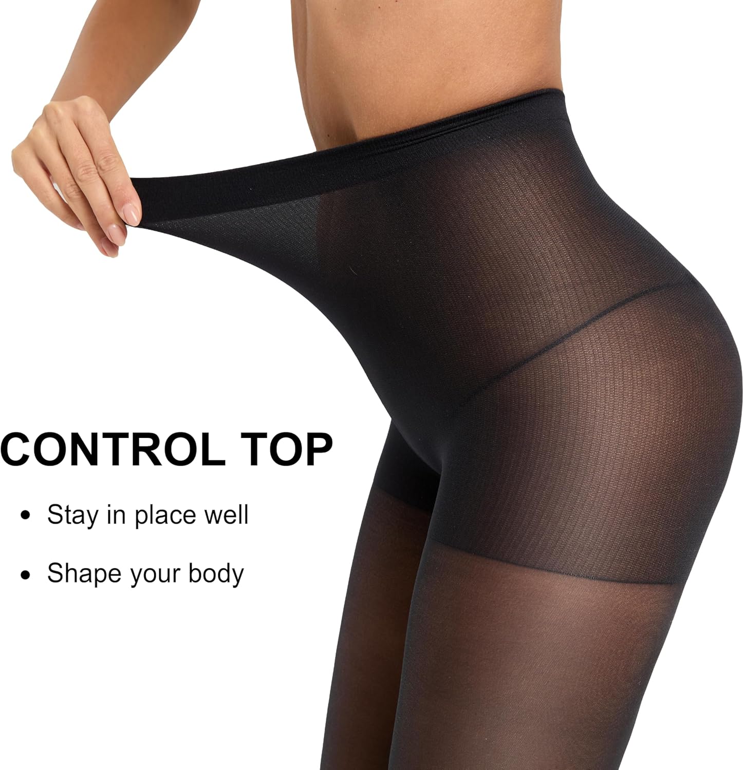 CozyWow 40D Sheer Tights for Women, Durable Control Top Pantyhose, High Waist Stockings with Reinforced Toe 2Black-XL - Image 4