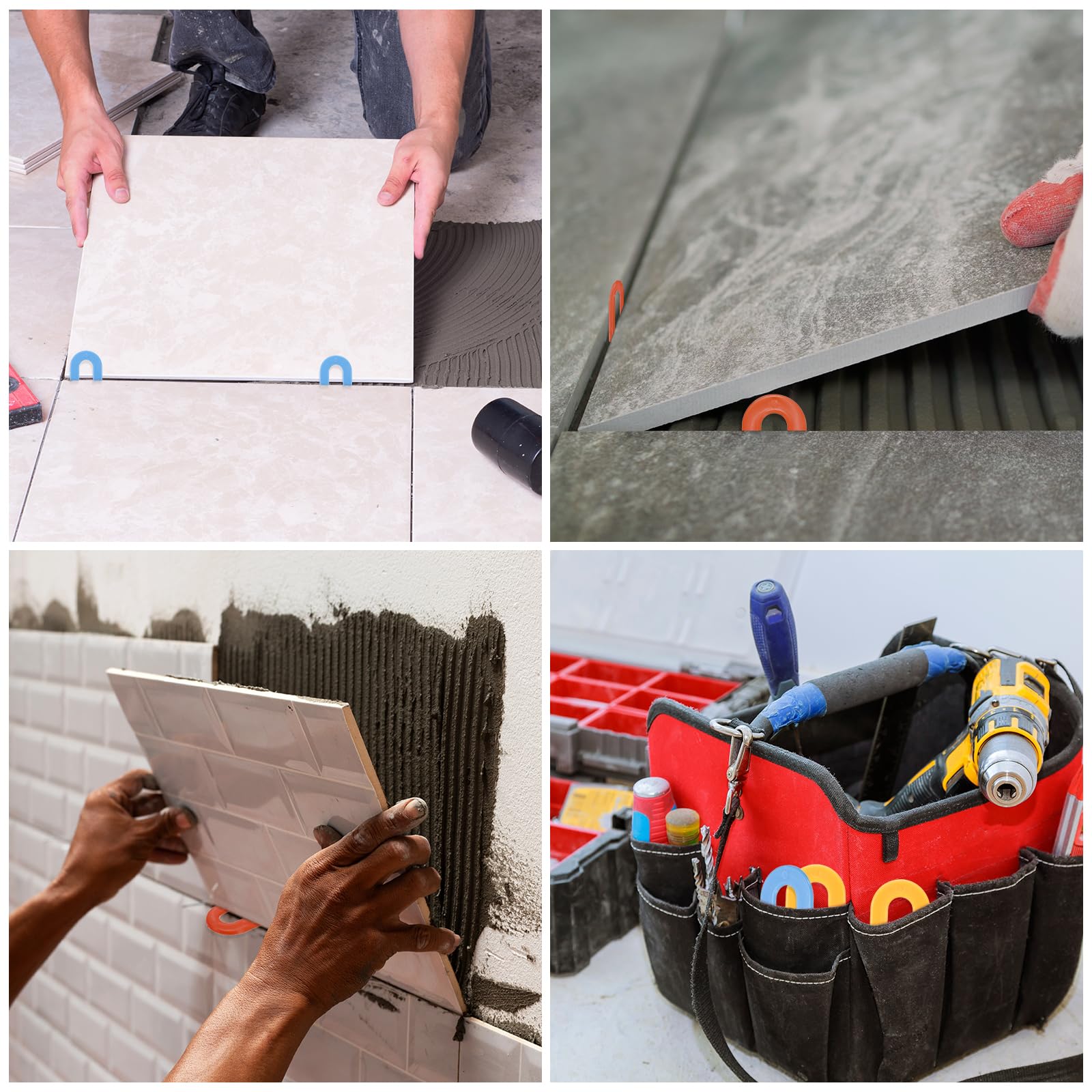 sourcing map Cuñas de plástico, espaciadores en U de herradura para nivelación de azulejos de construcción de 1/16 pulgadas, azul, 500 unidades