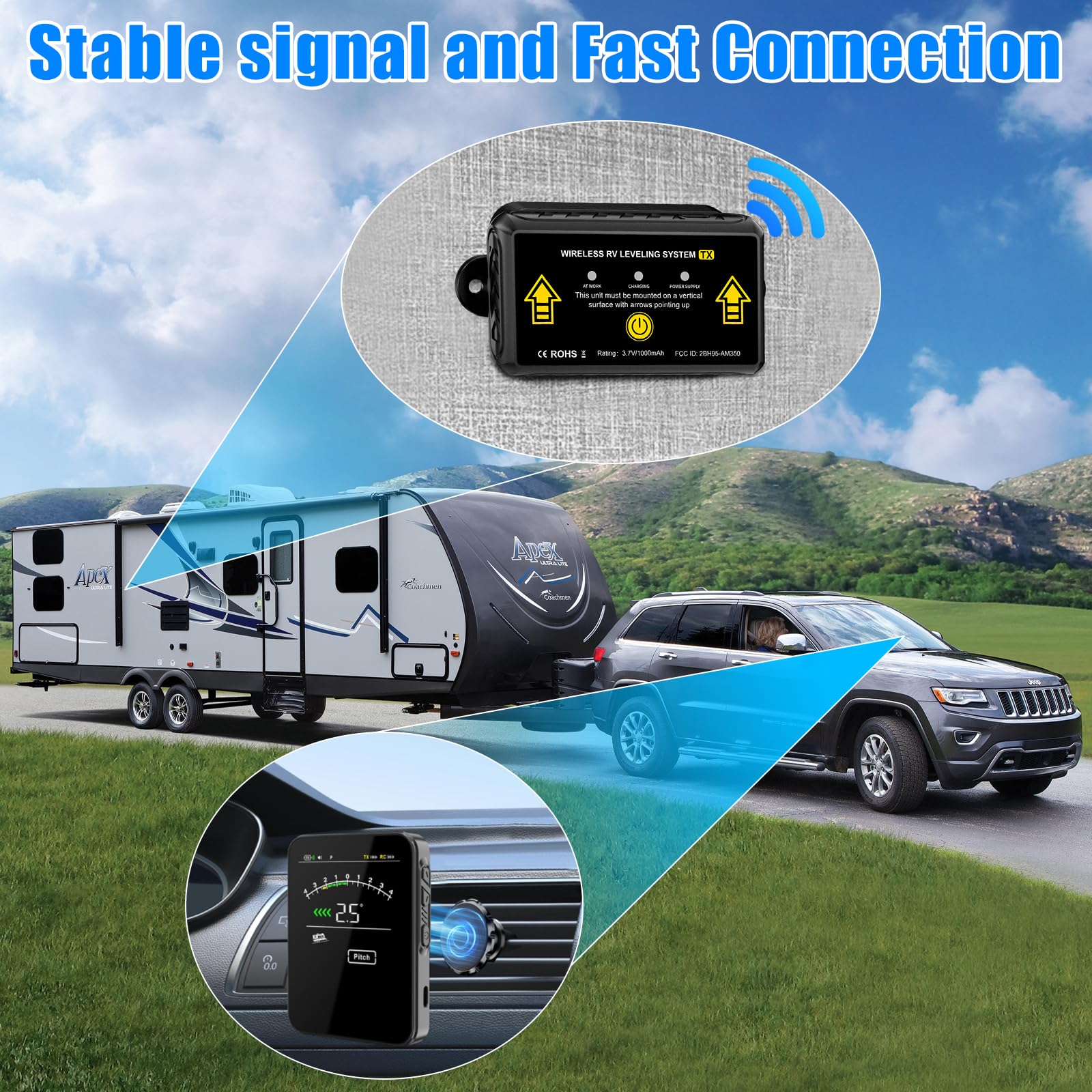 OBEST Niveau camping car, Système de Nivellement Camping-Car, Niveaux Caravane, RV leveller Connexion sans Fil, Nivellement pour Caravane, Accessoires Camping Car Caravane Van aménagé Universel