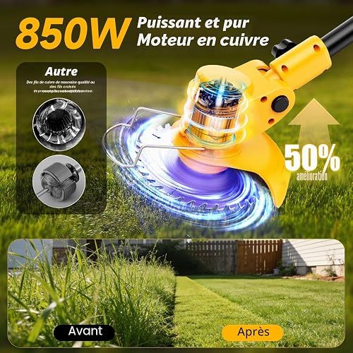 Debroussailleuse Electrique sans Fil, Débroussailleuse Batterie avec 2 Batteries 2,0 Ah, Chargeur et Roues Amovibles, 21V Coupe Bordure sans Fil avec Batterie pour Tondre Le Jardin et la Pelouse. - 3