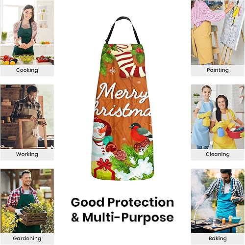 Miniatura 6 de kakapiu Christmas Apron for Women with 2 Pockets Waterproof Bib for Kitchen Cooking Restaurant BBQ Painting Crafting Salon Nails Gift