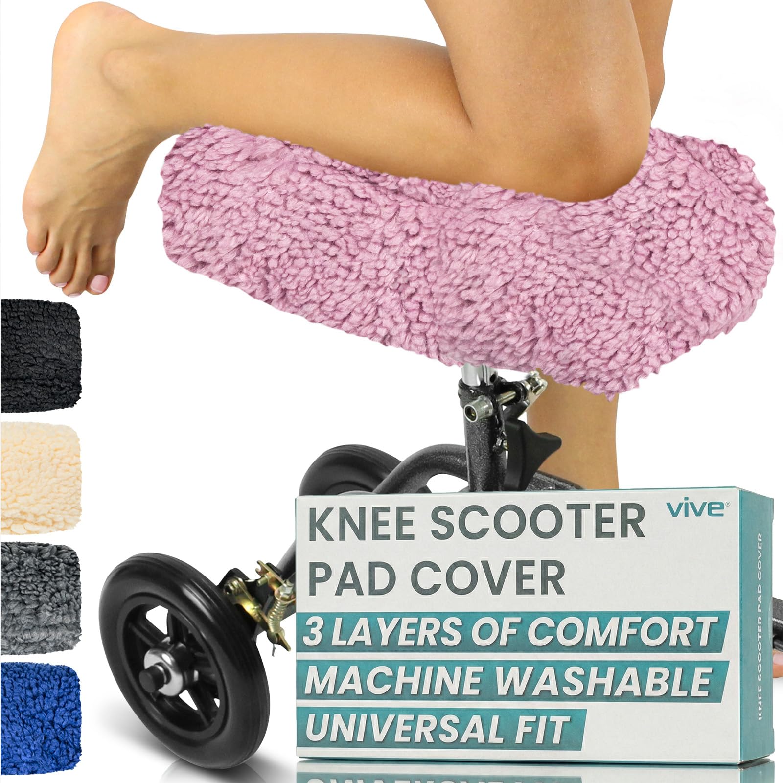 Vive Mobility Knee Walker Pad Cover - Plush Faux Sheepskin Memory Foam Cushion, Accessory for Knee Roller, Padded Accessories, Fits Most Knee Scooters
