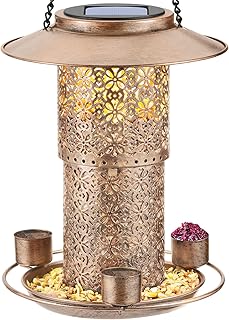 DesGully Solar Bird Feeders for Outdoors Hanging,3lbs Metal Bird Feeder w/Water Cups and Circular Perch,Wild Bird Feeder as Gift Ideas for Bird Lovers Garden Yard Patio Cardinals