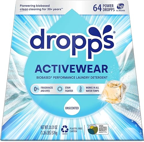 Dropps Active Wash Detergente para ropa Sin perfume, 24 cápsulas Sport Wash combate las manchas y olores Embalaje de bajo desperdicio Funciona