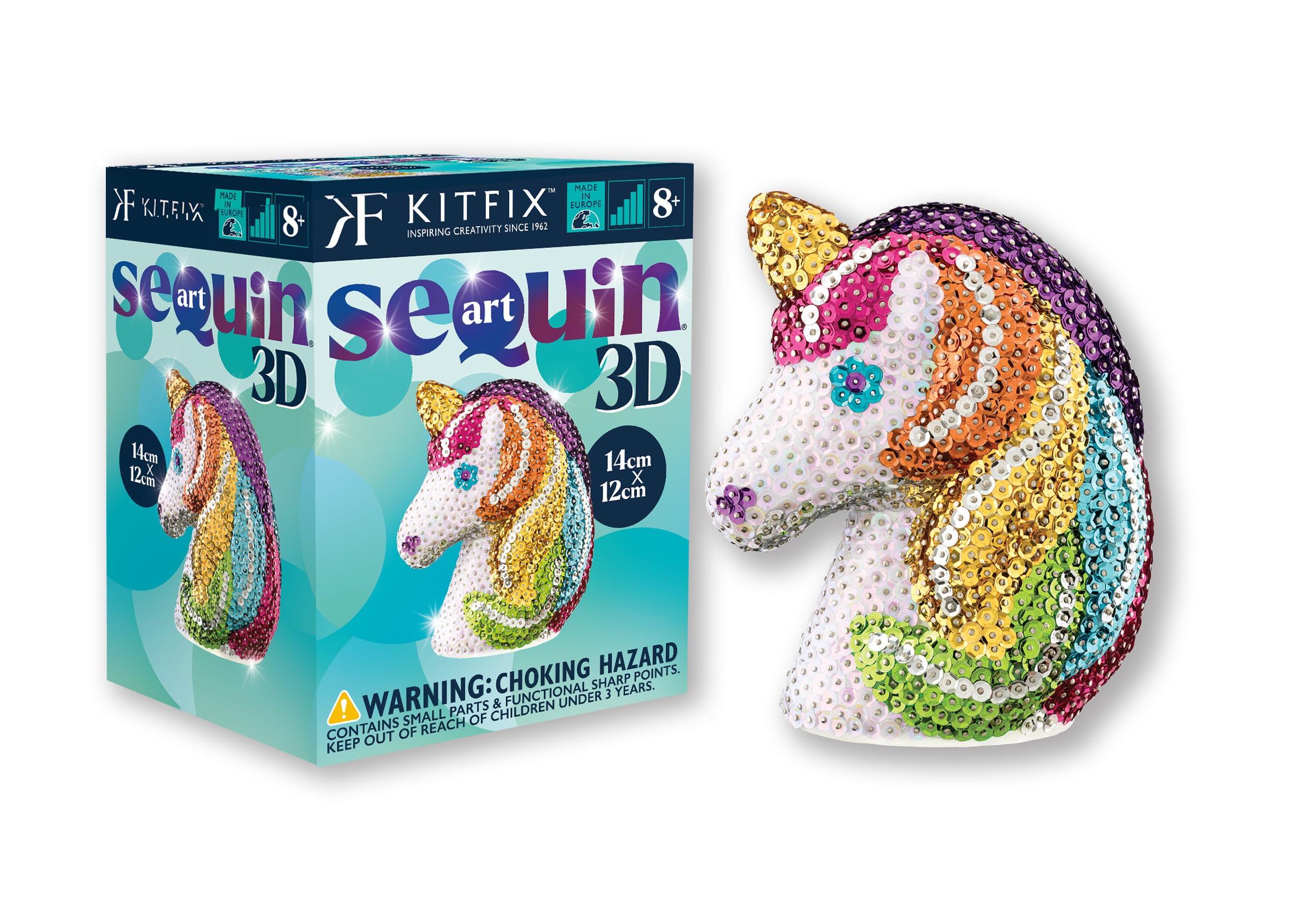 Kitfix - Sequin Art 3D - Creative Set - Craft Kit for Adults Teenagers and Children Aged 8+ (Unicorn), 8x11 cm