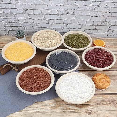 Miniatura 4 de Cuencos de ensalada desechables de 25 onzas con tapas, cuencos de papel de fibra de caña de azúcar, recipientes de comida para llevar, contenedor de