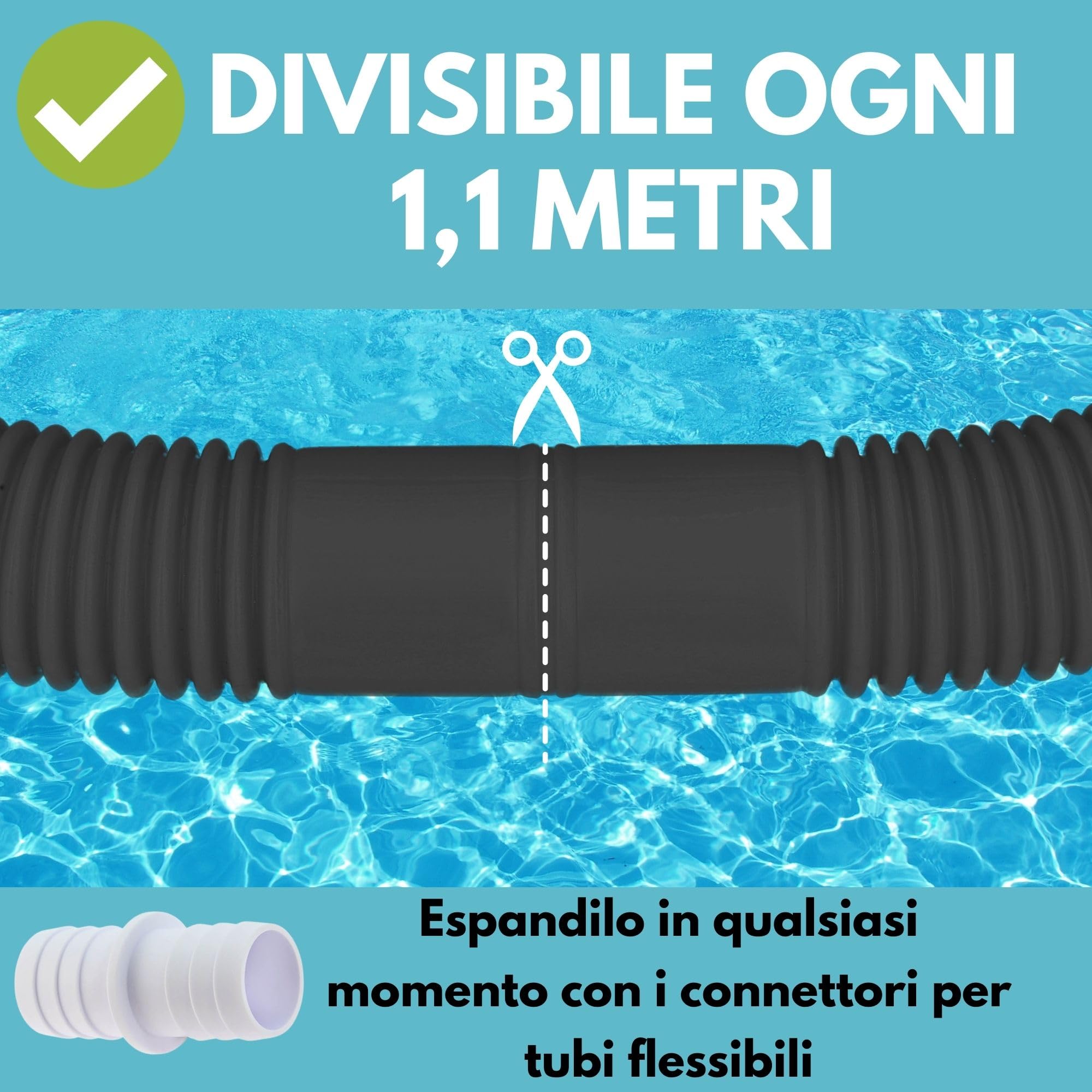 AquaOne Tubo Per Piscina 32 Mm Nero 1,5 M - Resistente A Cloro E UV, Flessibile Per Pompe E Riscaldamento, Scegli La Lunghezza