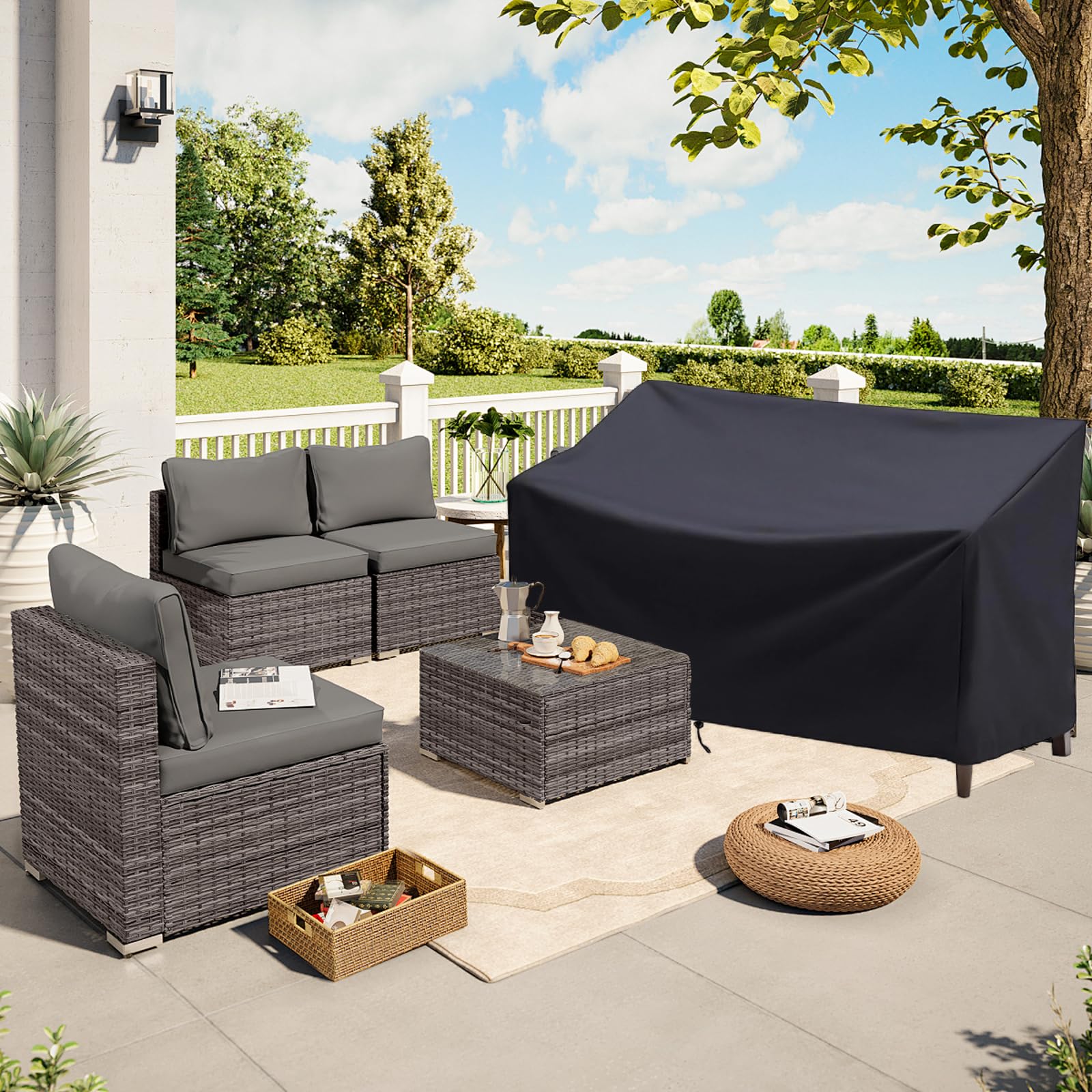Copertura Panca Contenitore, Copri Panca 4 Posti, Copertura Divano Giardino, con Aperture di Ventilazione, per Mobili da Giardino, Balcone, Terrazza, 190×66×89cm