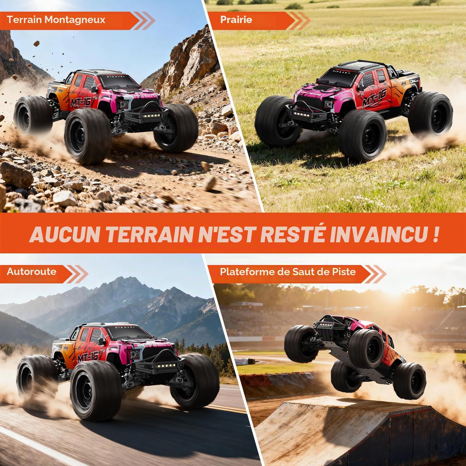 Camion TéLéCommandé 4x4 Brushless 1/16, Vitesse Maximale 80 Km/H, Tout-Terrain, Avec Batterie 3s,éTanche Et Haute Vitesse,IdéAl Pour Les Adultes Et Les Aventures Sur Neige Ou Sable - Rouge DéGradé