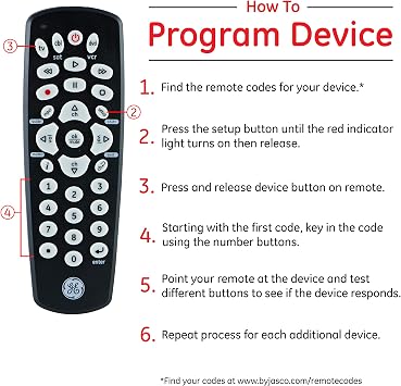 GE Universal Remote Control for Samsung, Vizio, LG, Sony, Sharp, Roku, Apple TV, RCA, Panasonic, Smart TVs, Streaming Players, Blu-ray, DVD, 3-Device, Black, 24991