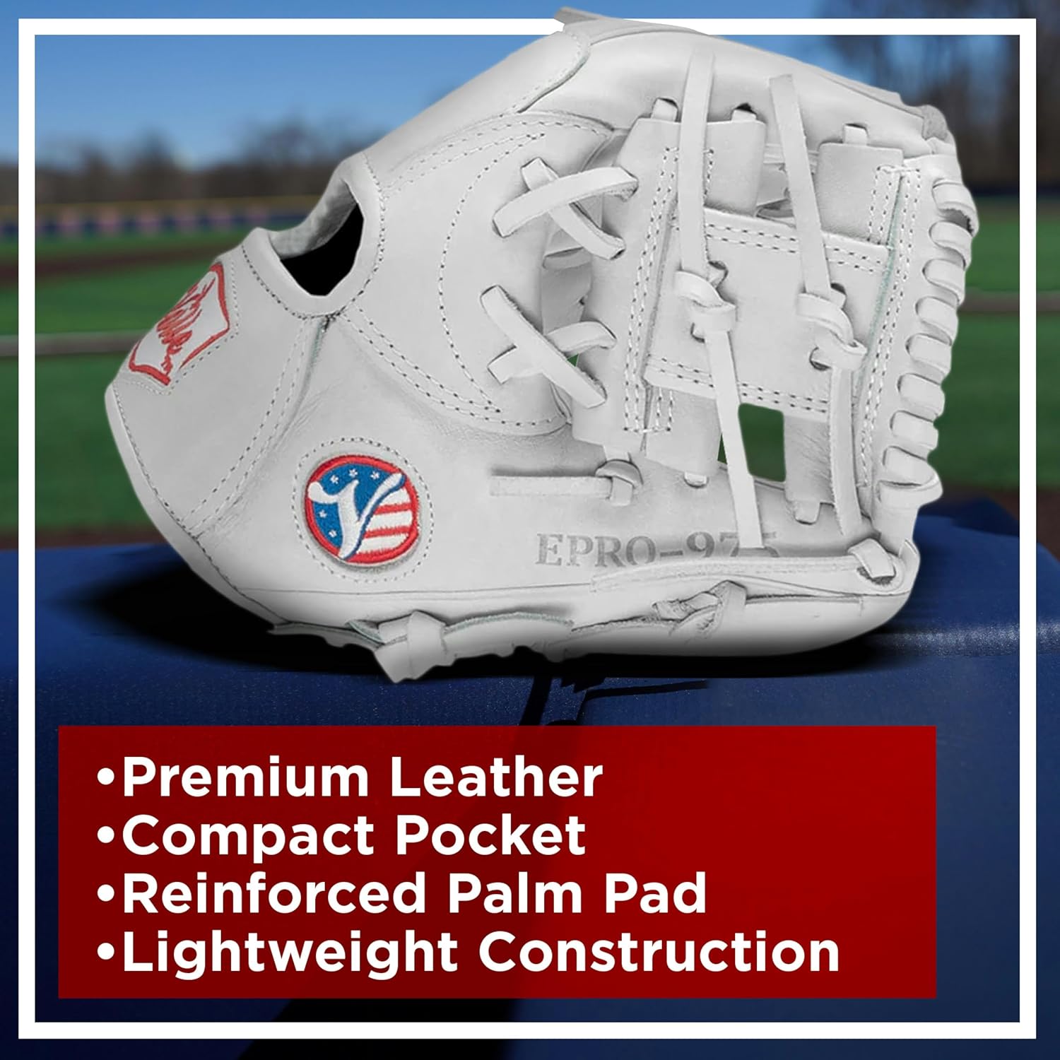 Valle Pro 975 Kip Leather Infield Baseball Training Glove - Right & Left Hand Throw - Youth Softball Mitt for Boys & Girls - Sure Catch, Fielding Practice & Training Equipment - White, 9.75"