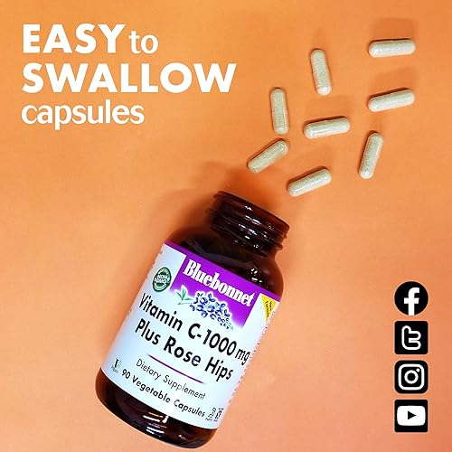 Miniatura 6 de Bluebonnet Nutrition Vitamina C-1000 mg Plus Rose Hips cápsulas vegetales para salud inmune para protección antioxidante sin soja sin gluten sin OMG