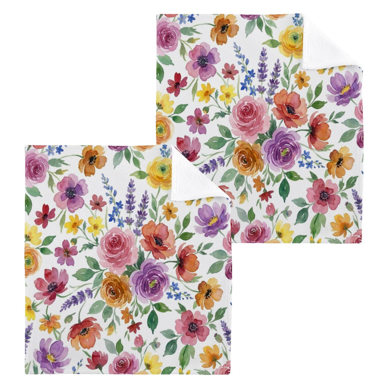 BOESI Vibrant Mixed Wildflower 12x12in Cotton Washcloth,Face Towel
