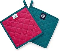 Vista 1 de Encasa XO Juego de 2 soportes para ollas de algodón resistentes al calor con lazo para colgar, azul azul, almohadilla térmica acolchada multiusos