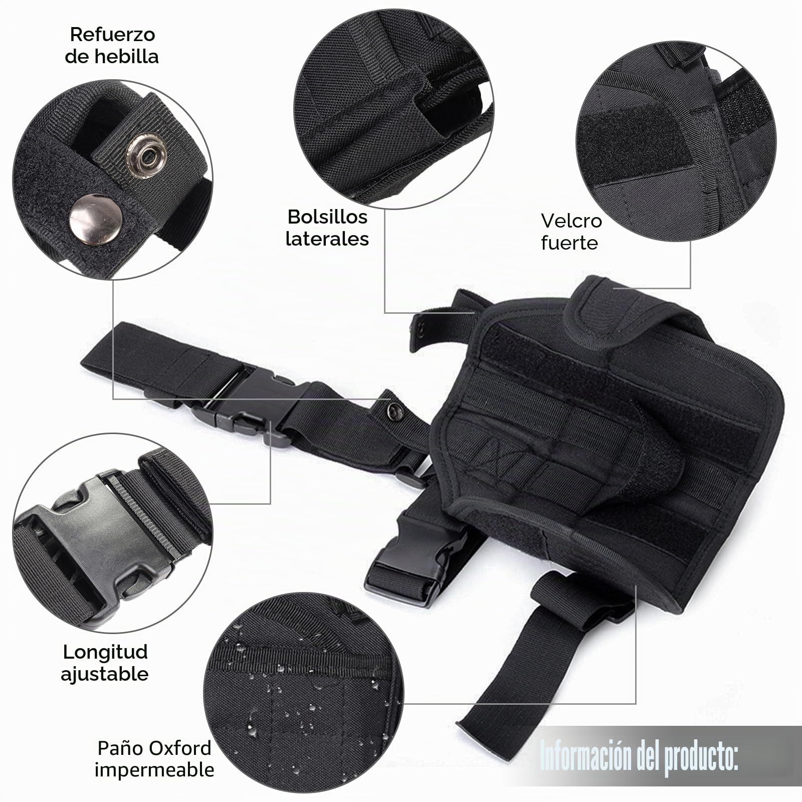 Funda Táctica para Pistola de Muslo - Bolsa de Pierna Militar para Hombre y Mujer - Ideal para Motocicleta, Senderismo, Exterior, Caza y Camping - Color Negro