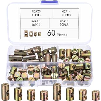 60pcs M6 Cross Nuts Barrel Nuts 4 Sizes Furniture
