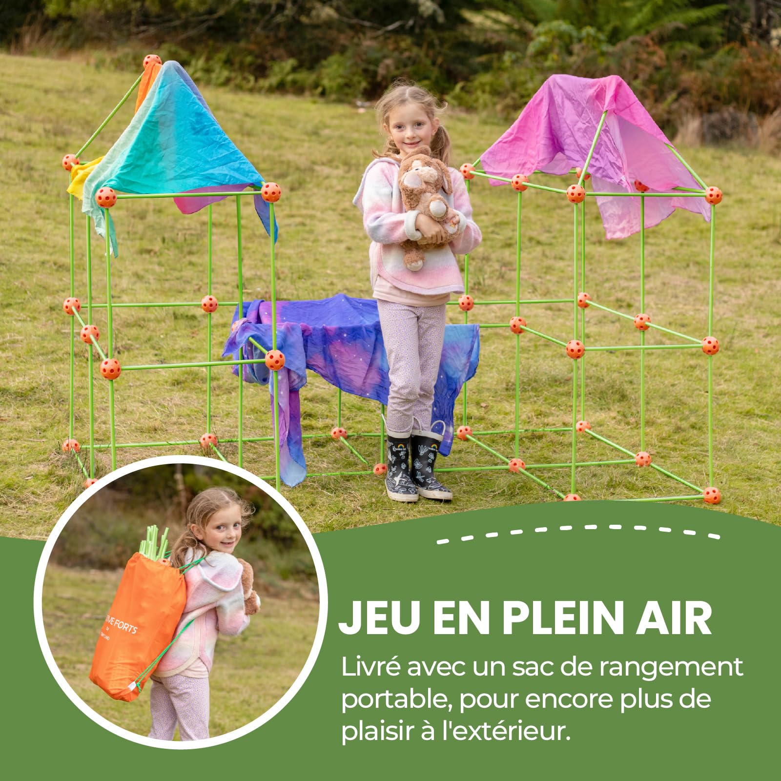 Tiny Land 130 Pcs Construction de Fort pour Enfants - DIY Kit Cabane Jeux | Jouet Créatif Intérieur Extérieur Garçon Fille 5,6,7,8 Ans, STEM Châteaux de Bricolage Tunnels Tente de Jeu Tour de Fusée
